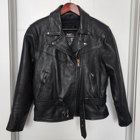 USA Bikers Dream Apparel Genuine Thinsulate Black Leather Motorcycle Jacket Sz L - Picture 1 of 8